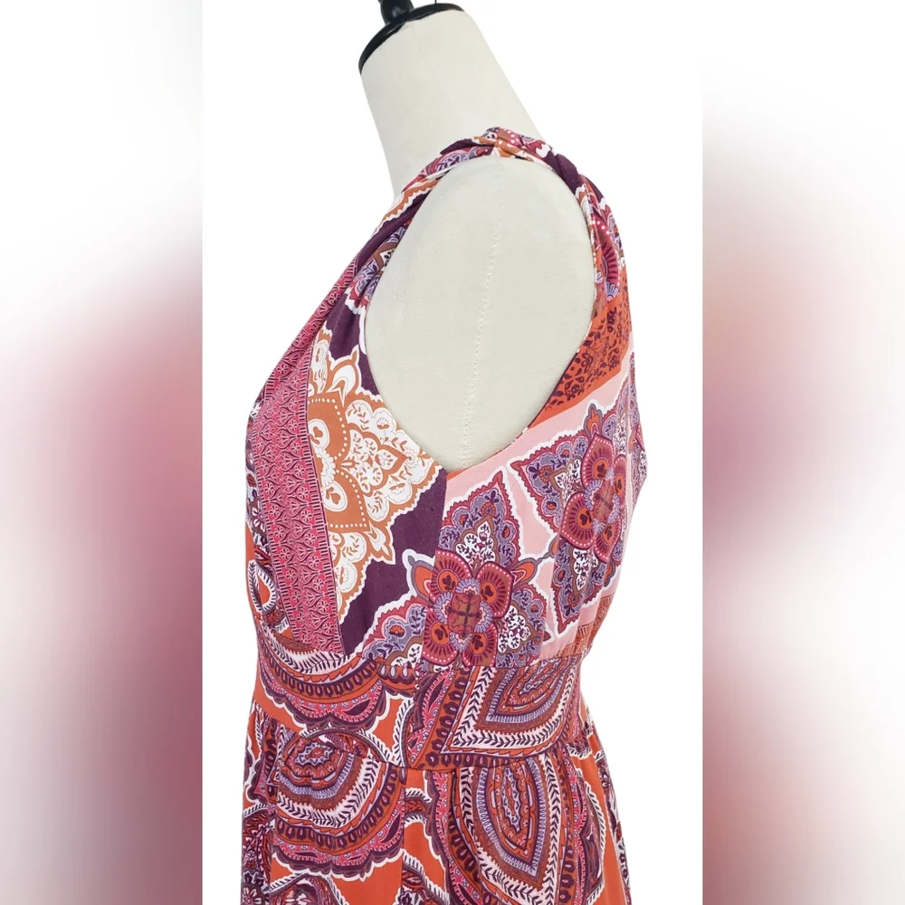 Garnet Hill Boho Paisley Maxi Dress Surplice Neck Scarf Print Sz M Festival - Picture 7 of 9